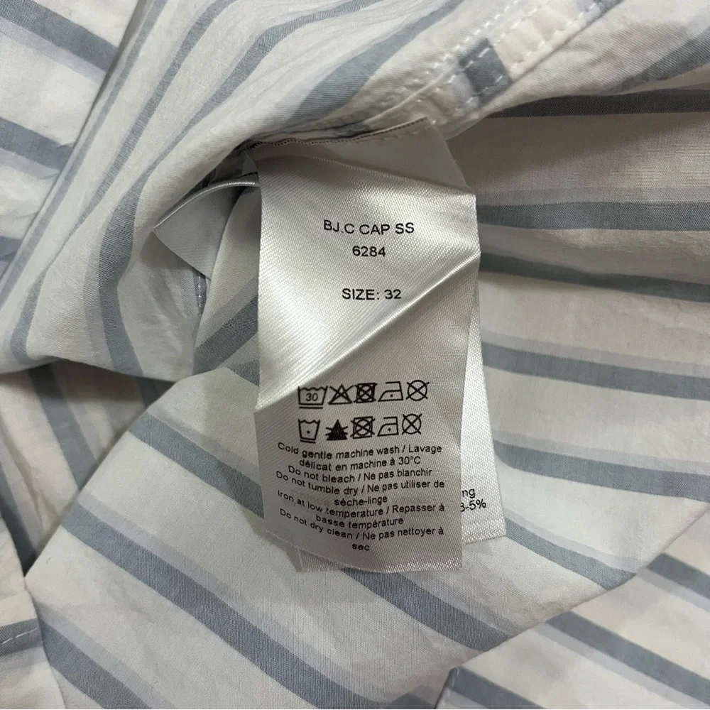 Ganni Blue and White Striped Balloon Sleeve Dress - Picture 8 of 12